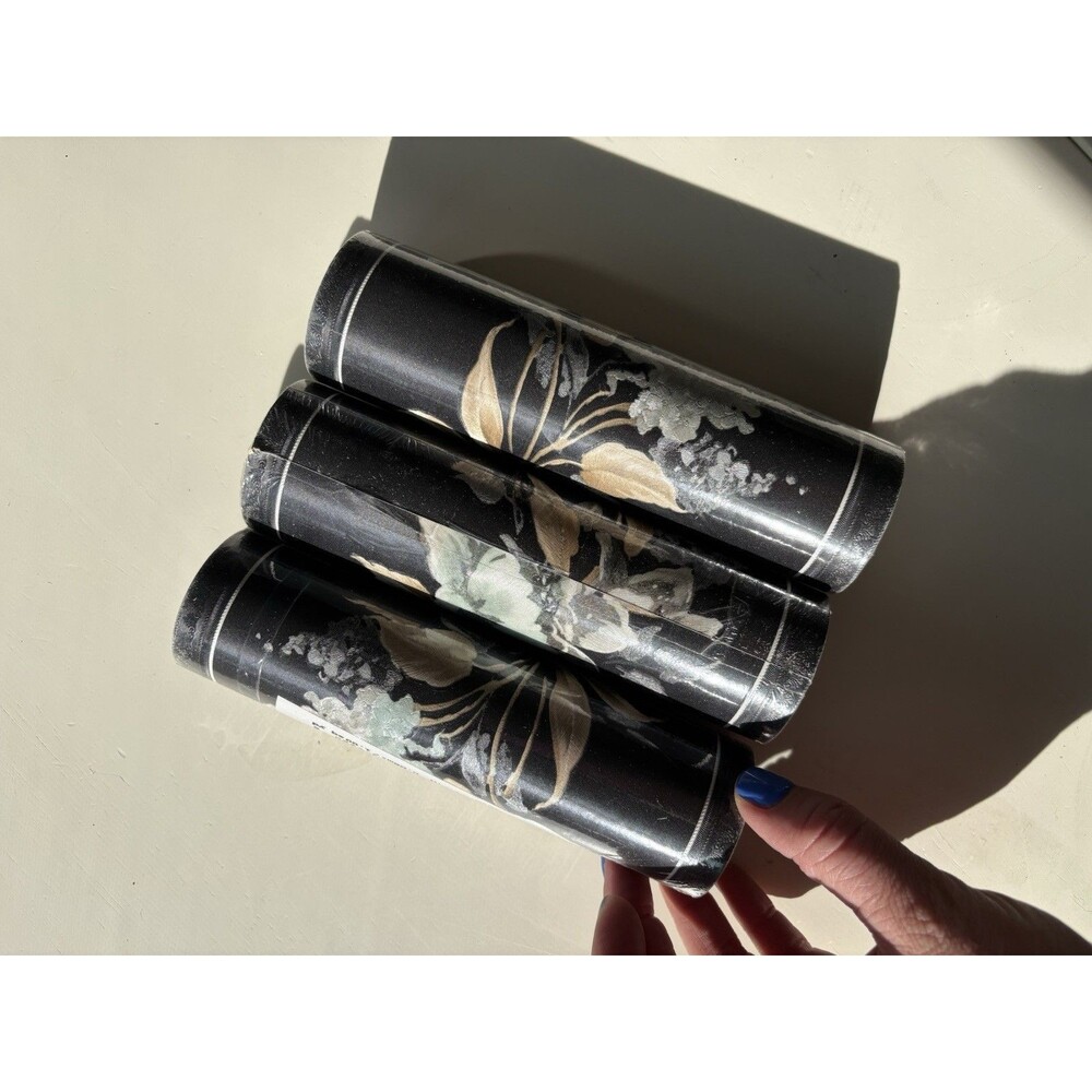 Vintage Floral Wallpaper Border Lot 3 Black Gold Cottagecore Grandmillennial NOS